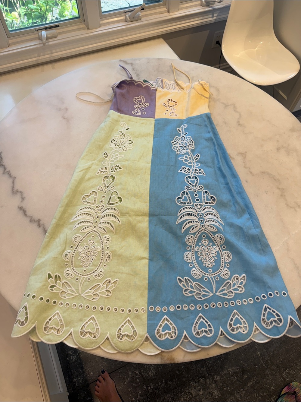 NWT-FARM Rio Colorblock Embroidered midi Sundress - Blue, Lime & Lavender - Picture 9 of 12